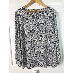 Ann Taylor LOFT Blue and White Floral Blouse Top Size XXL